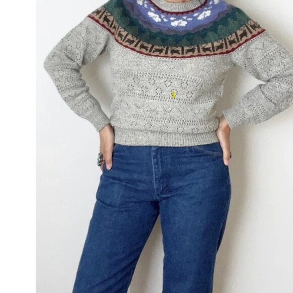 Vintage acrylic/wool sweater/Deer sweater - Picture 1 of 6